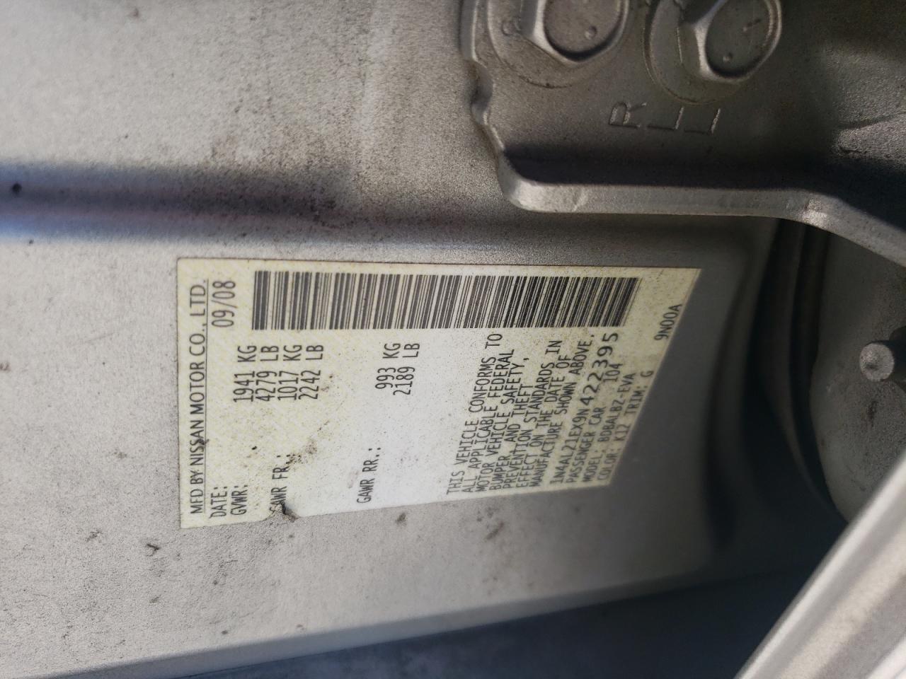 2009 Nissan Altima 2.5 VIN: 1N4AL21EX9N422395 Lot: 82481635