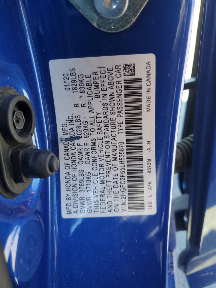 2020 Honda Civic Lx VIN: 2HGFC2F65LH535870 Lot: 82376415