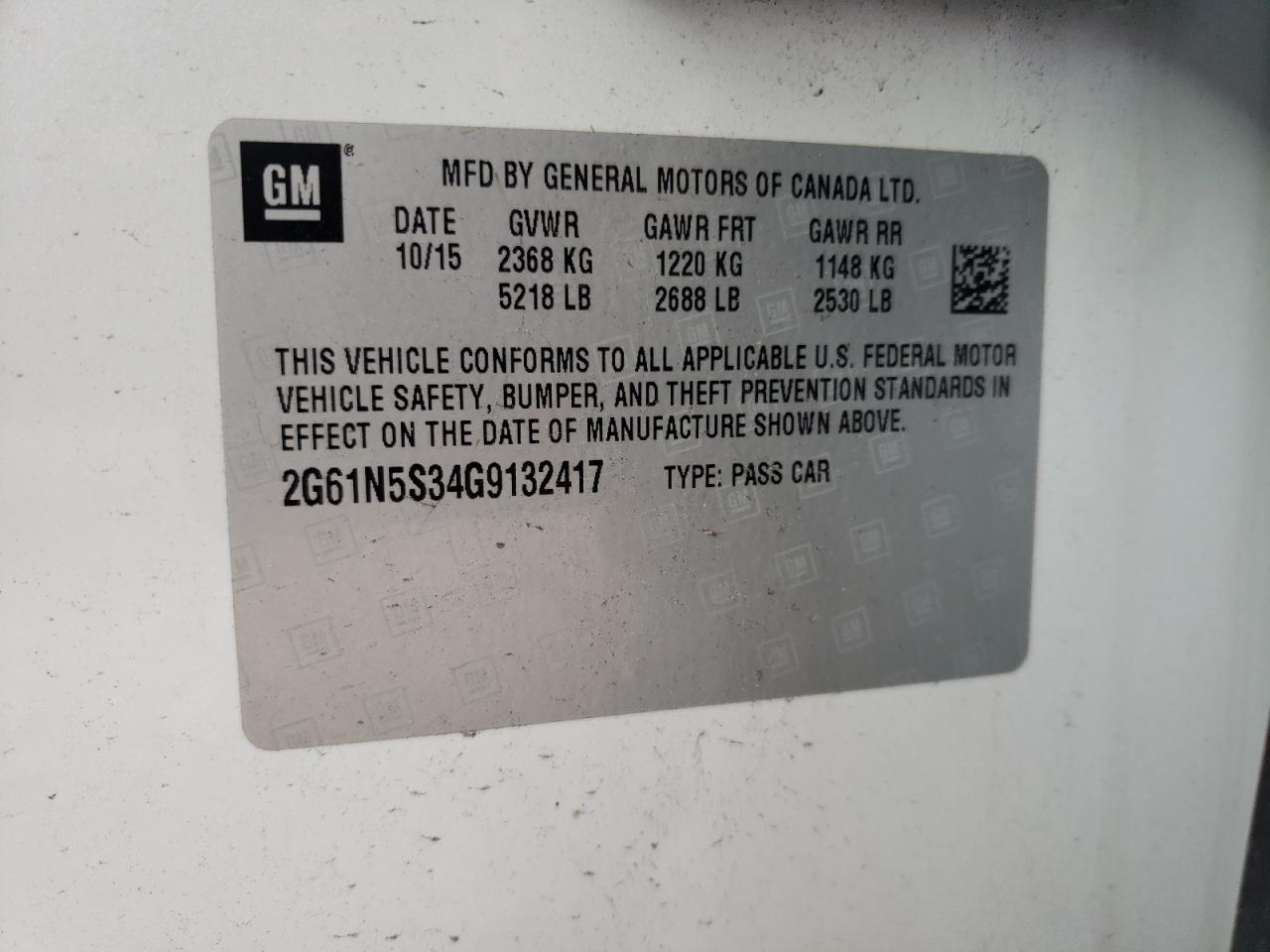 2016 Cadillac Xts Luxury Collection VIN: 2G61N5S34G9132417 Lot: 89535635