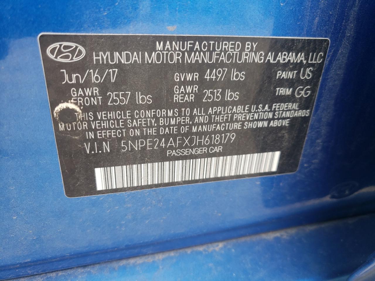 2018 Hyundai Sonata Se VIN: 5NPE24AFXJH618179 Lot: 86297555