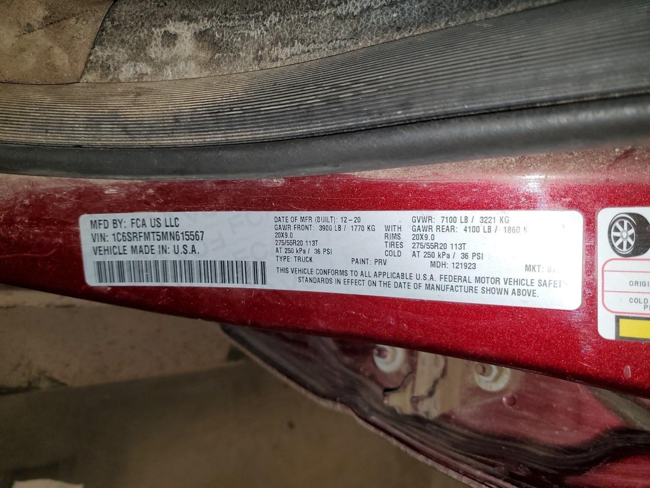 2021 Ram 1500 Big Horn/Lone Star VIN: 1C6SRFMT5MN615567 Lot: 90575825