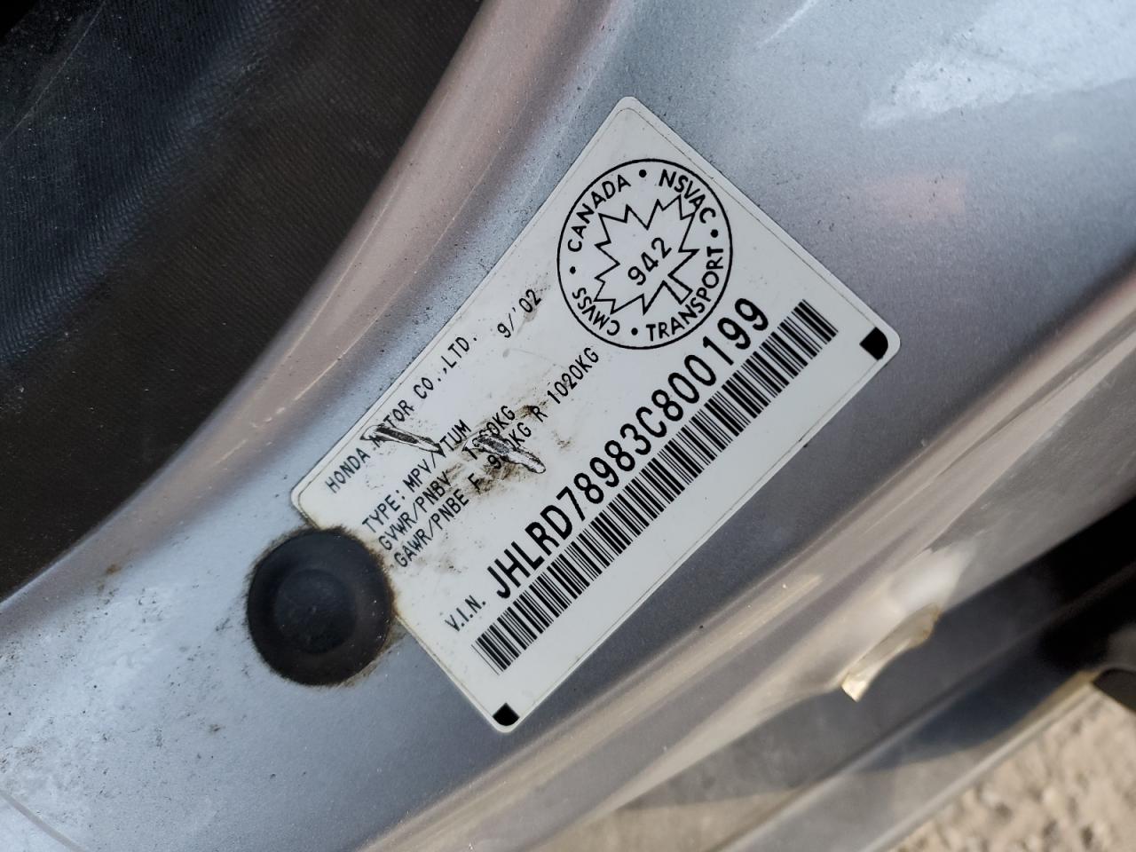 2003 Honda Cr-V Ex VIN: JHLRD78983C800199 Lot: 85389355