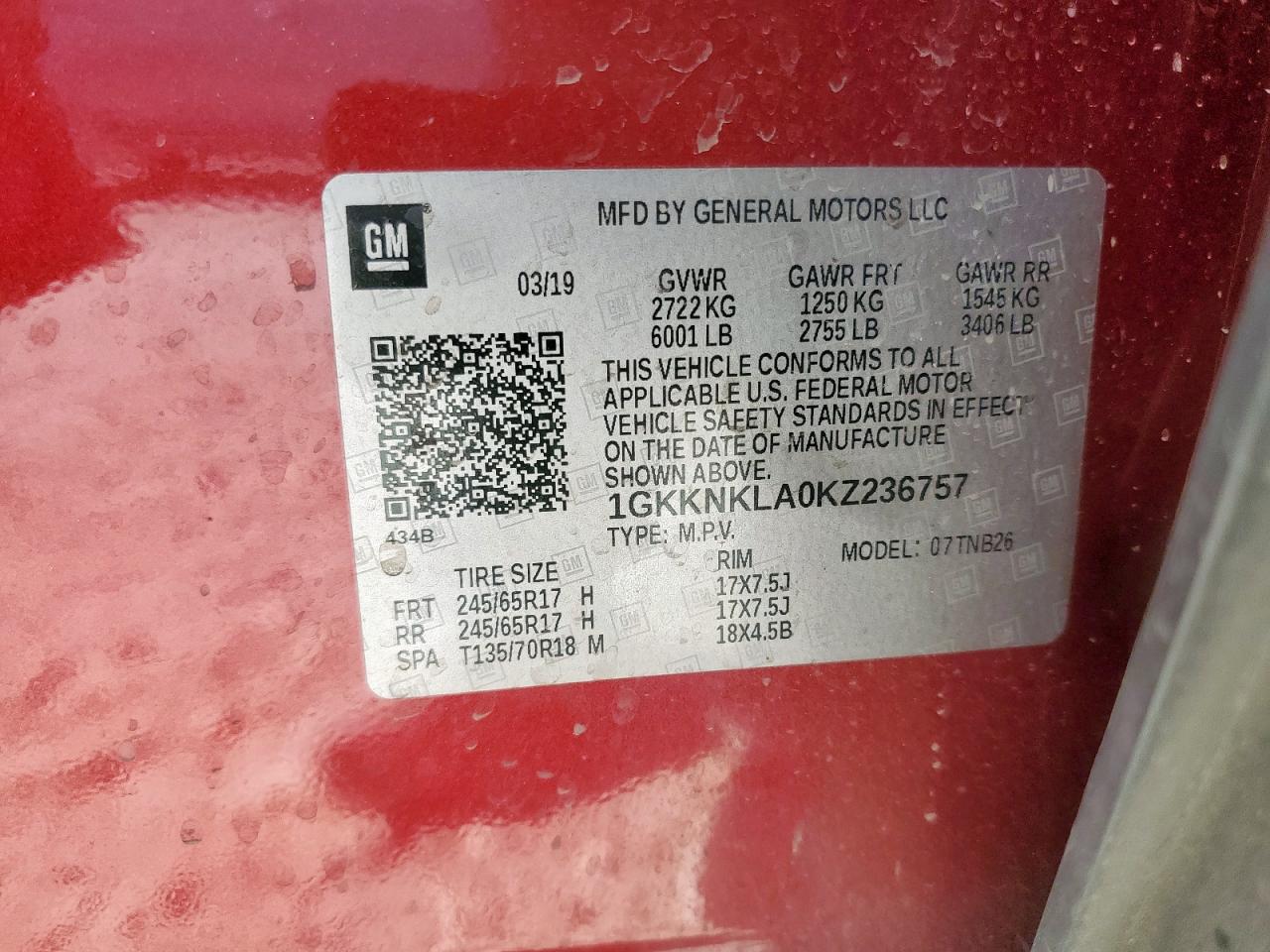 2019 GMC Acadia Sle VIN: 1GKKNKLA0KZ236757 Lot: 86313405