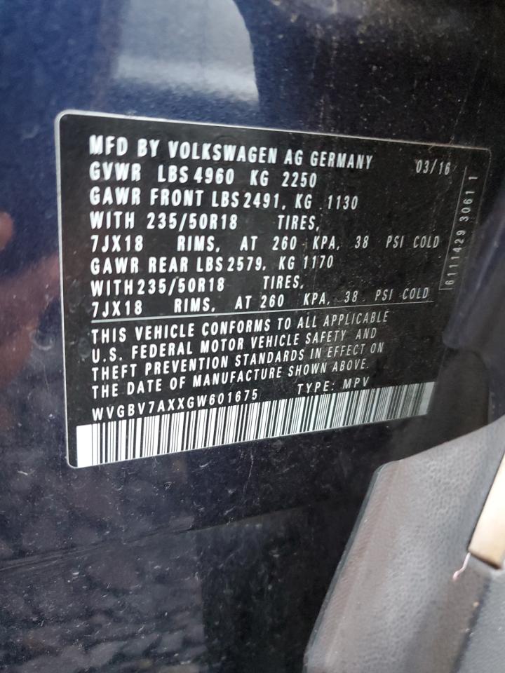 2016 Volkswagen Tiguan S VIN: WVGBV7AXXGW601675 Lot: 84568595