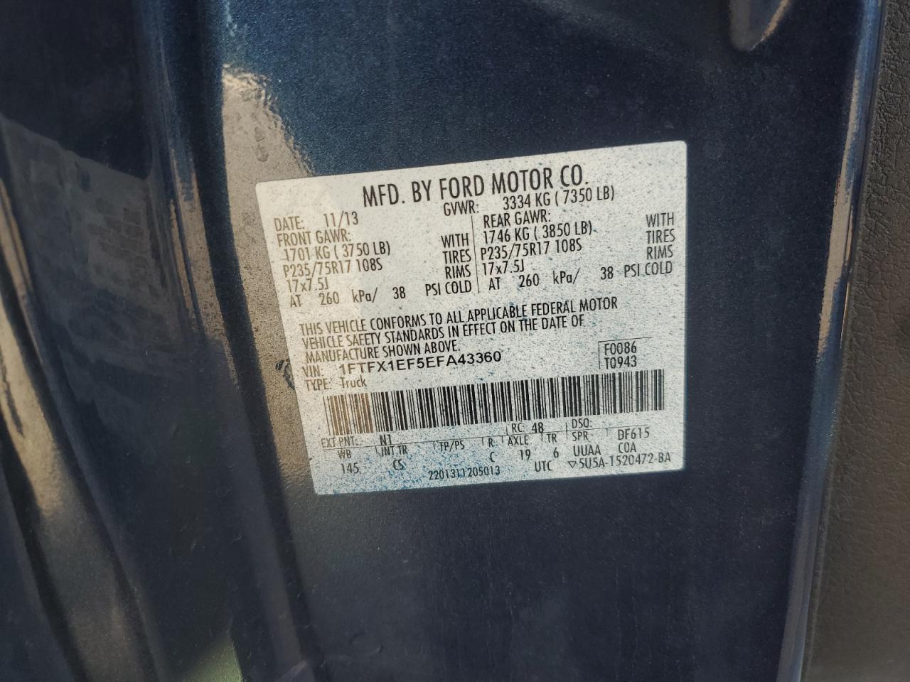 2014 Ford F150 Super Cab VIN: 1FTFX1EF5EFA43360 Lot: 85674415