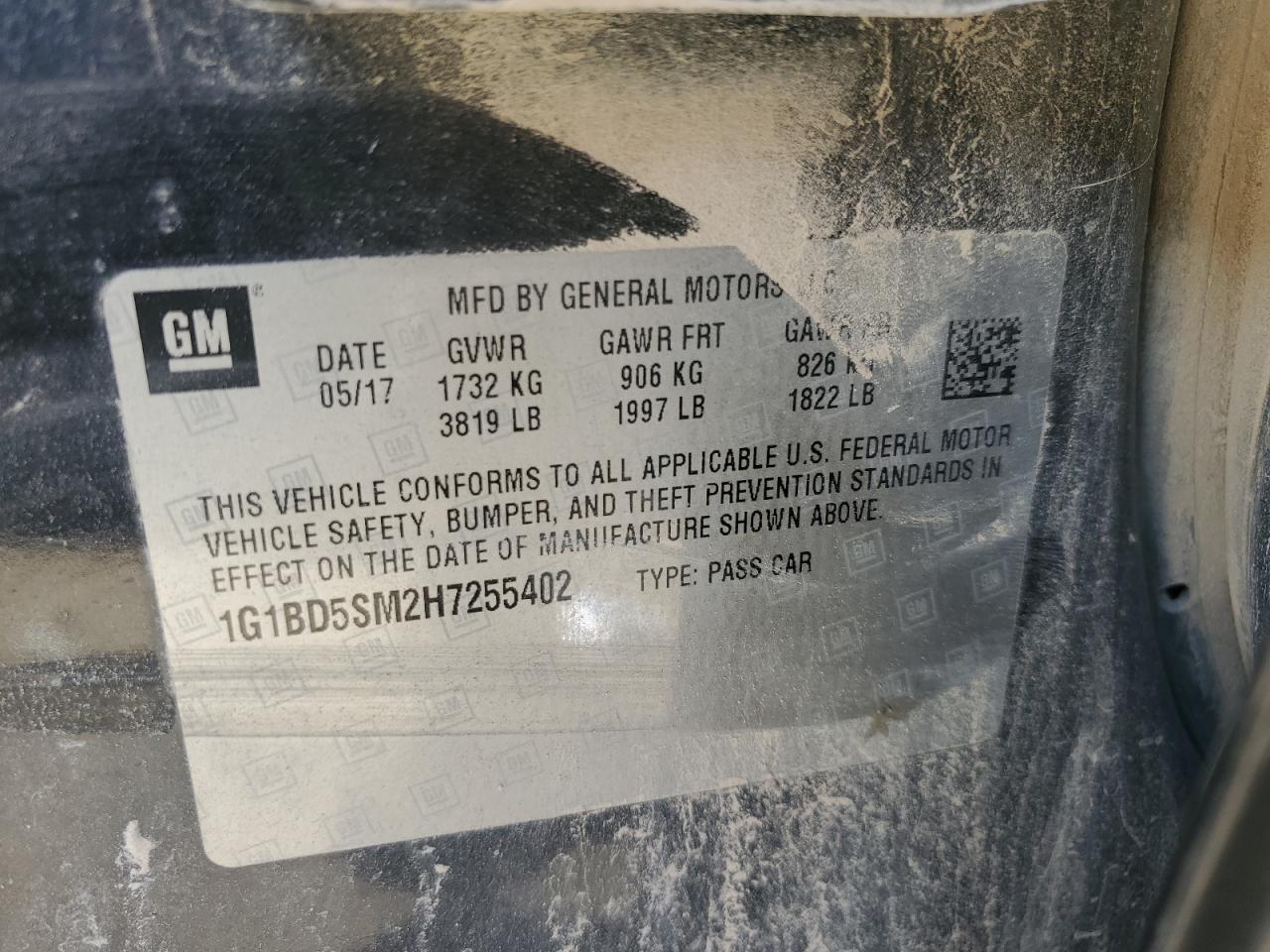 2017 Chevrolet Cruze Lt VIN: 1G1BD5SM2H7255402 Lot: 85707105