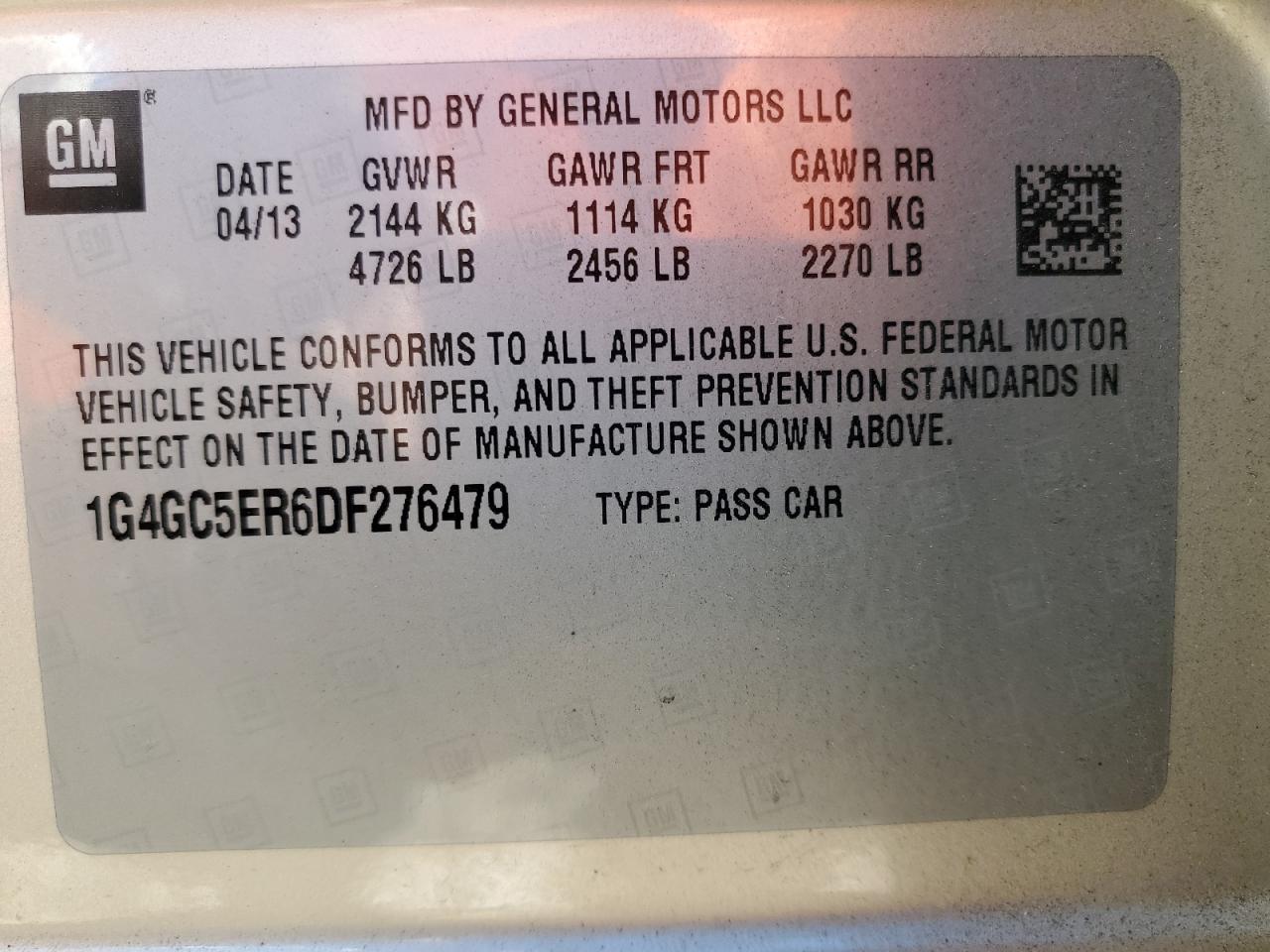 2013 Buick Lacrosse VIN: 1G4GC5ER6DF276479 Lot: 82633435