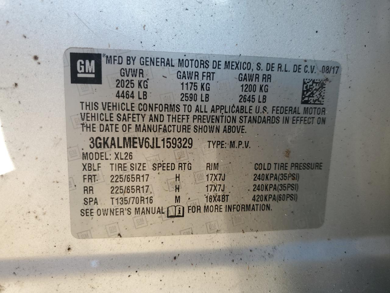 2018 GMC Terrain Sle VIN: 3GKALMEV6JL159329 Lot: 84940955