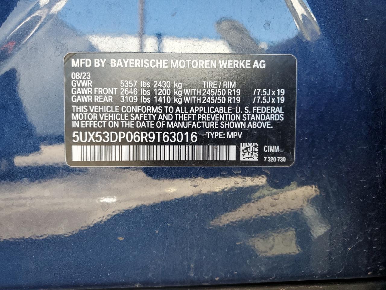 2024 BMW X3 xDrive30I VIN: 5UX53DP06R9T63016 Lot: 84990255