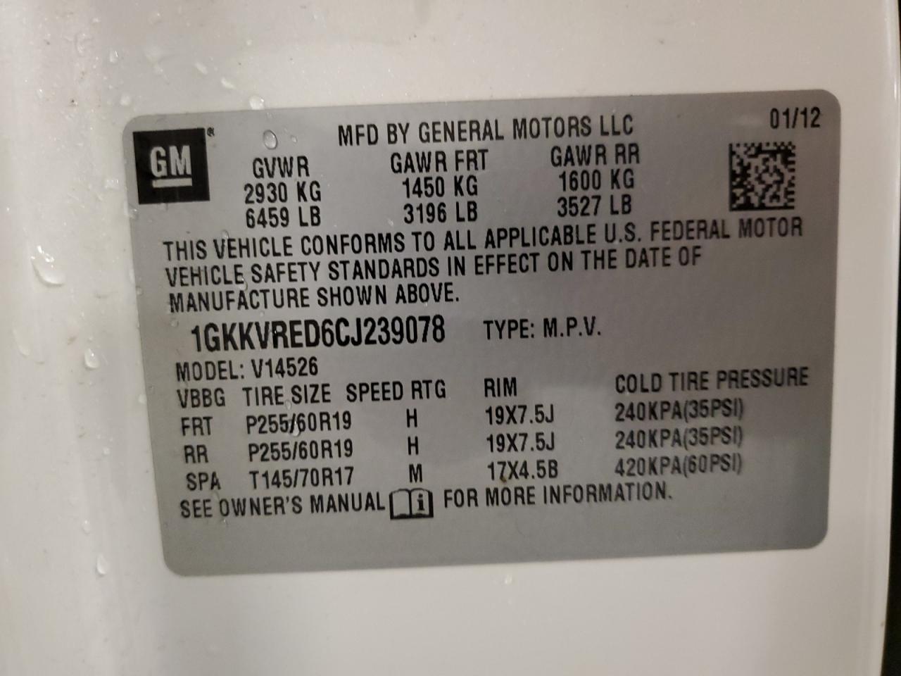 2012 GMC Acadia Slt-1 VIN: 1GKKVRED6CJ239078 Lot: 85646405