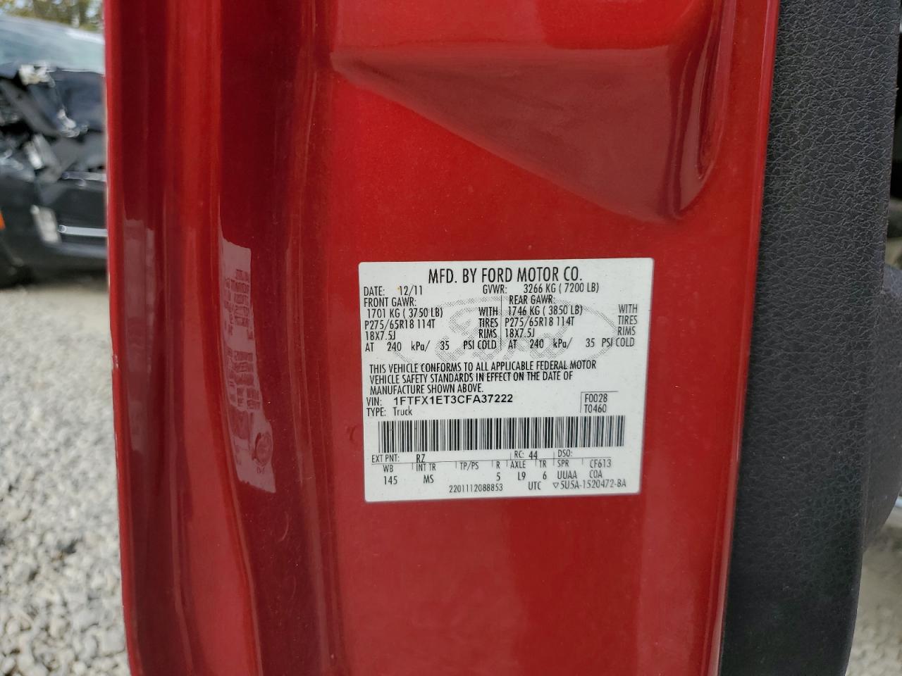 2012 Ford F150 Super Cab VIN: 1FTFX1ET3CFA37222 Lot: 81011455