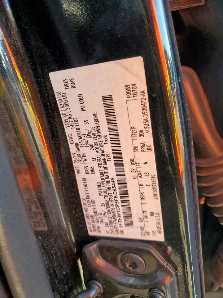 2015 Ford F150 Supercrew VIN: 1FTEW1CP5FKD65449 Lot: 85838385