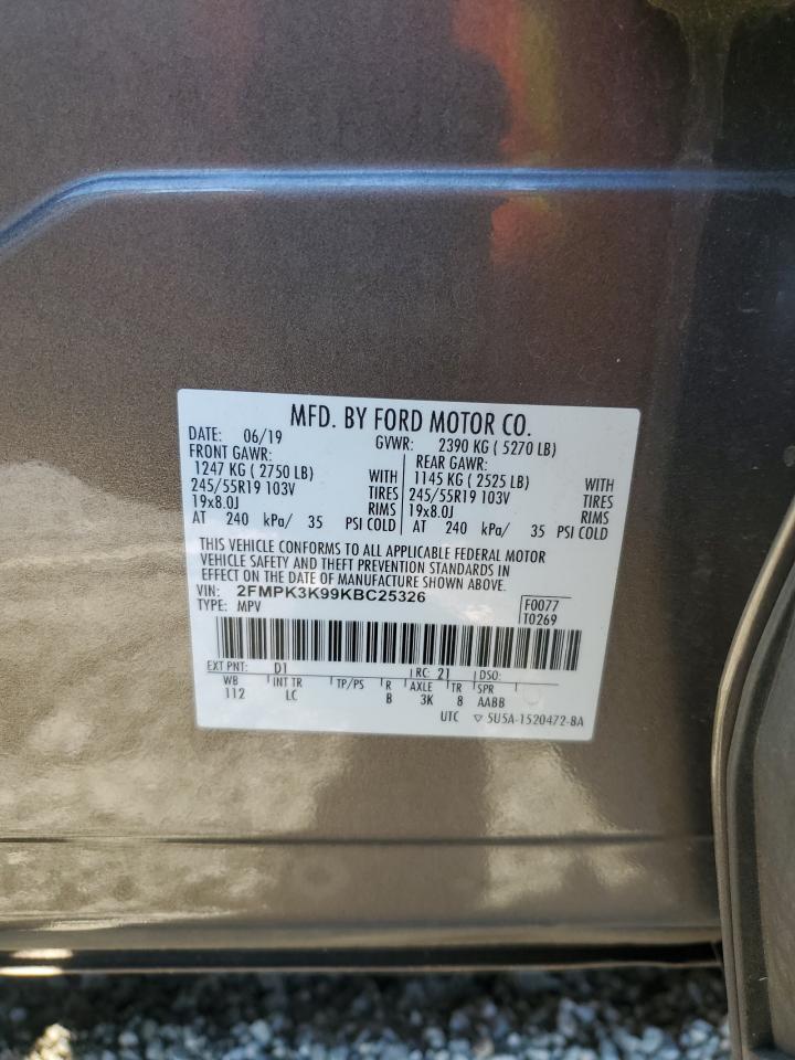 2019 Ford Edge Titanium VIN: 2FMPK3K99KBC25326 Lot: 89483805