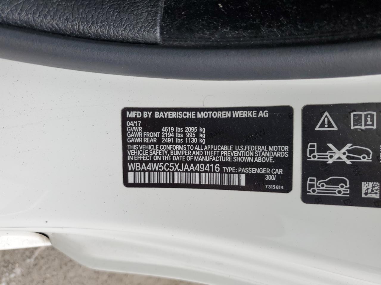 2018 BMW 430Xi VIN: WBA4W5C5XJAA49416 Lot: 85784975