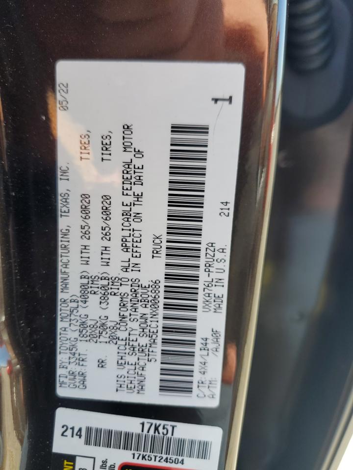 2022 Toyota Tundra Crewmax Platinum VIN: 5TFMA5EC1NX006886 Lot: 82561905