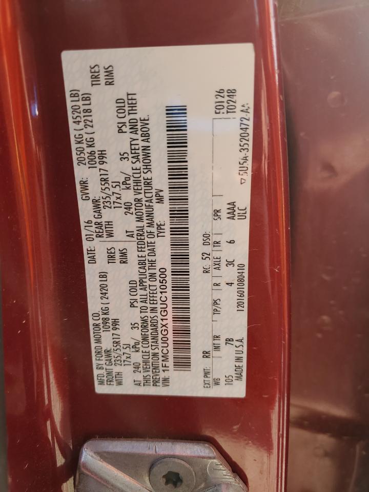 2016 Ford Escape Se VIN: 1FMCU0GX1GUC10500 Lot: 87021495