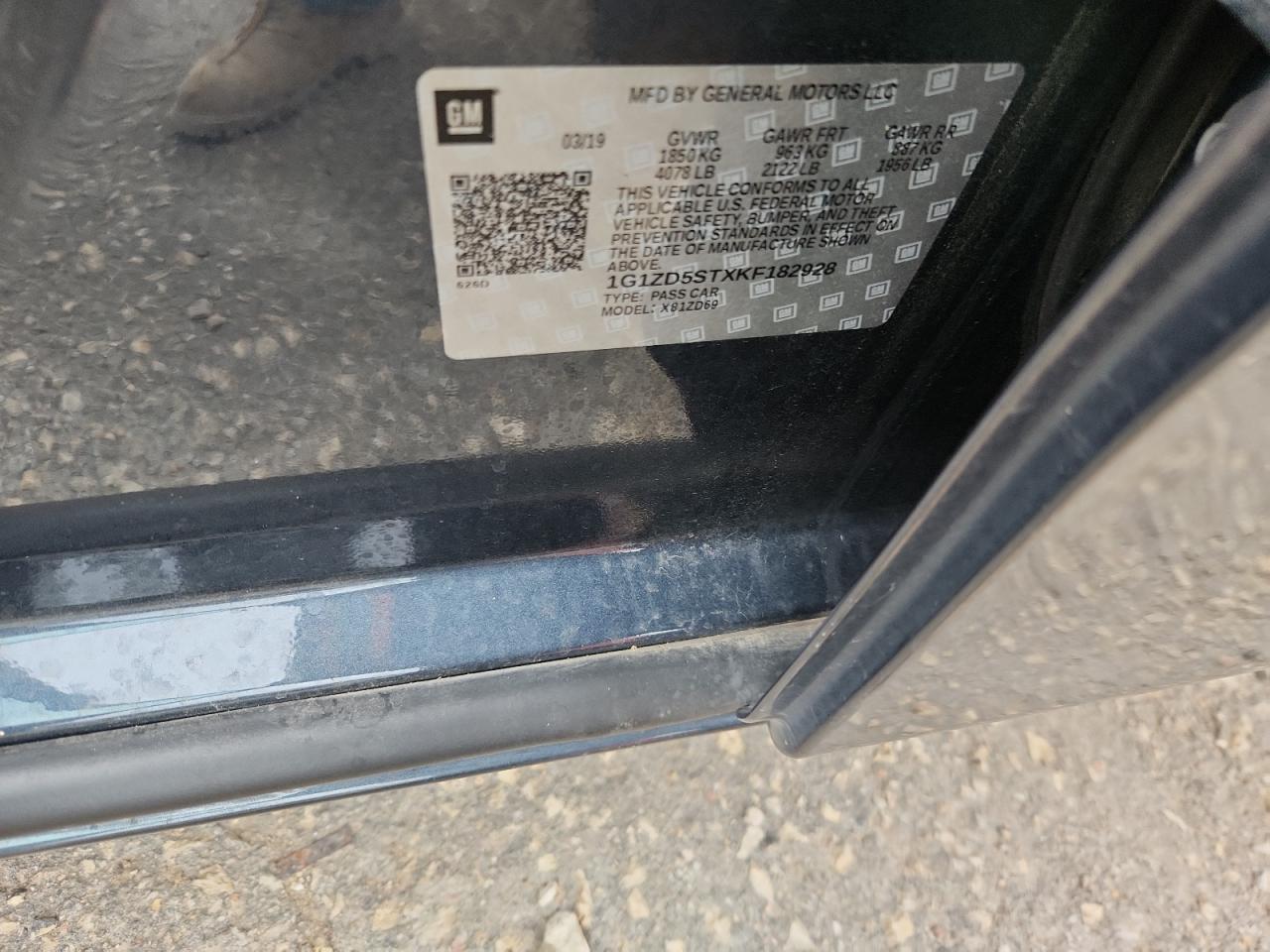 2019 Chevrolet Malibu Lt VIN: 1G1ZD5STXKF182928 Lot: 84834585