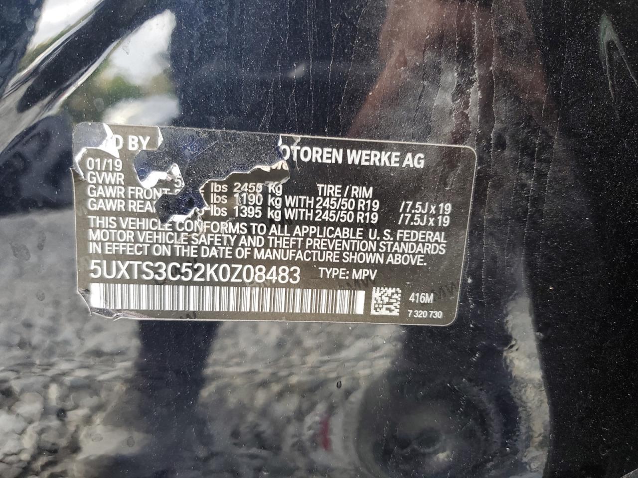 2019 BMW X3 xDrivem40I VIN: 5UXTS3C52K0Z08483 Lot: 85287625