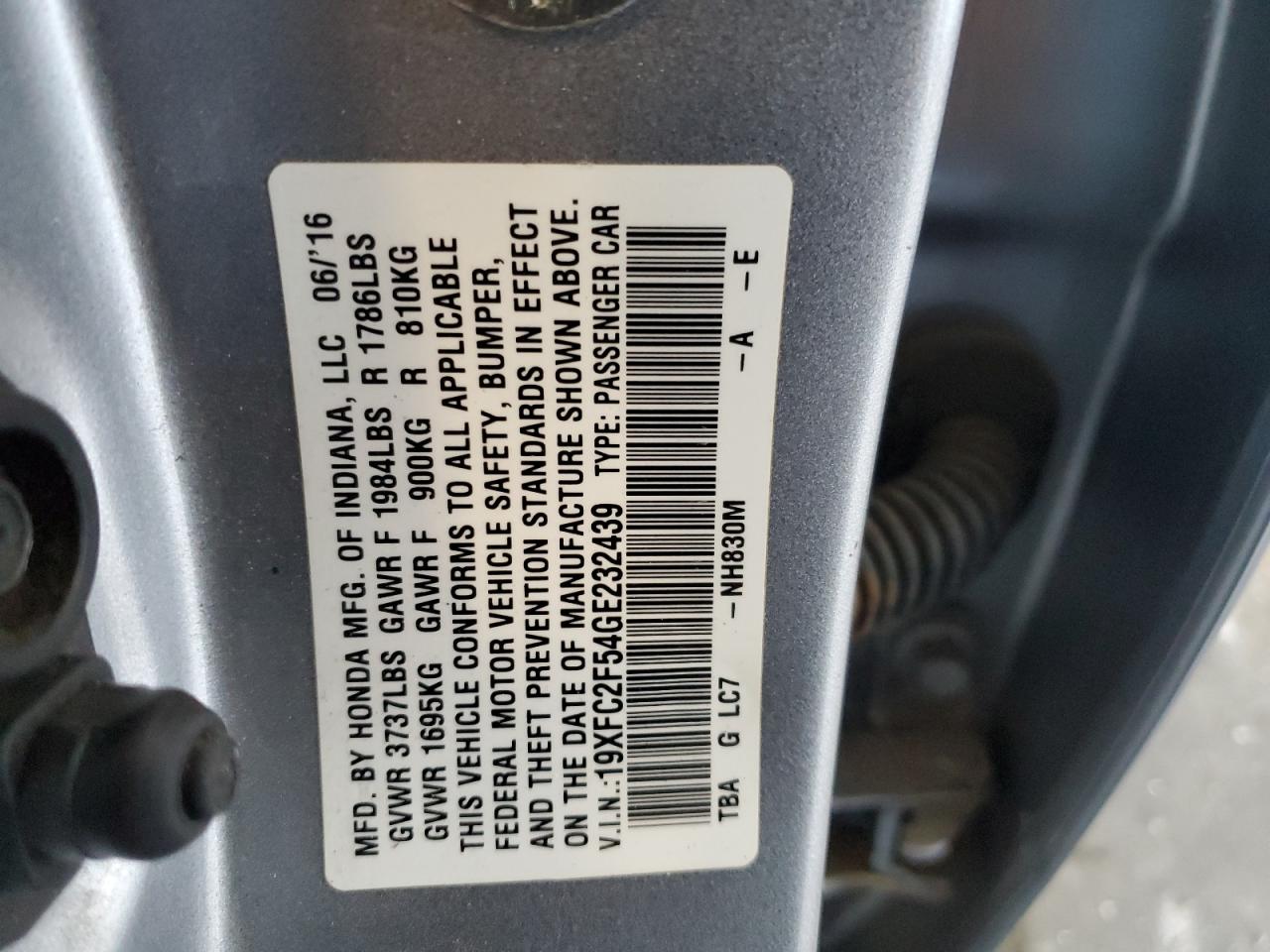 2016 Honda Civic Lx VIN: 19XFC2F54GE232439 Lot: 85538735