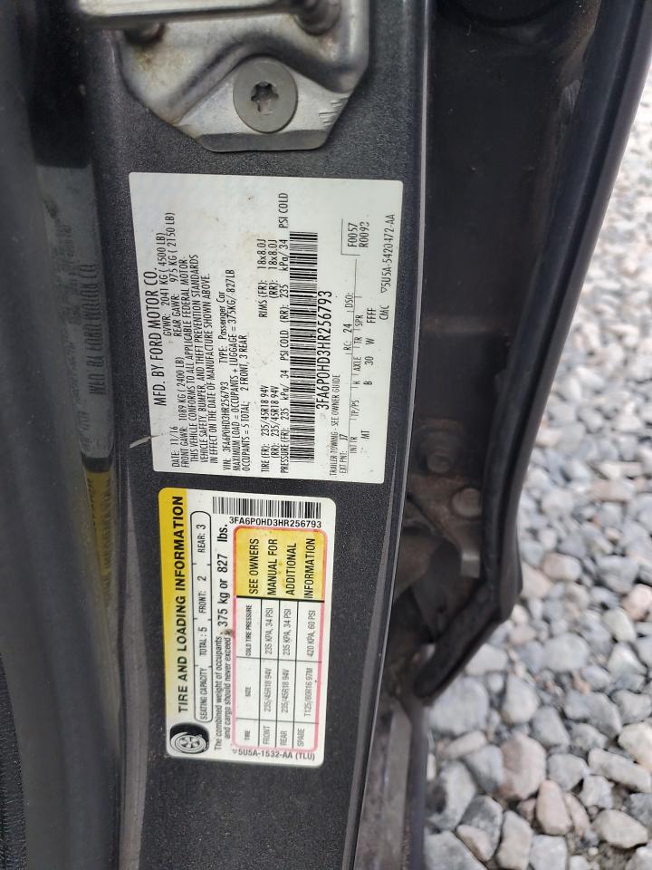2017 Ford Fusion Se VIN: 3FA6P0HD3HR256793 Lot: 85917505