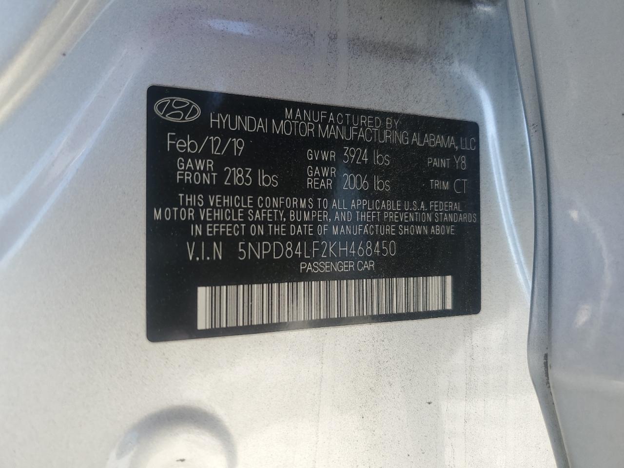 2019 Hyundai Elantra Sel VIN: 5NPD84LF2KH468450 Lot: 84986385