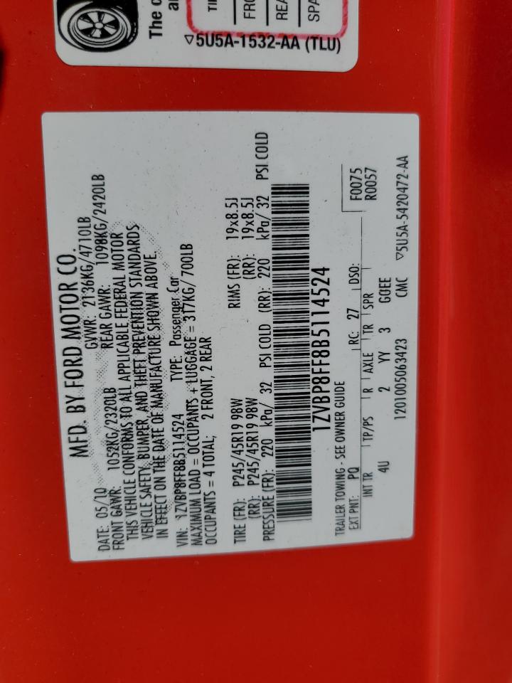 2011 Ford Mustang Gt VIN: 1ZVBP8FF8B5114524 Lot: 82755745