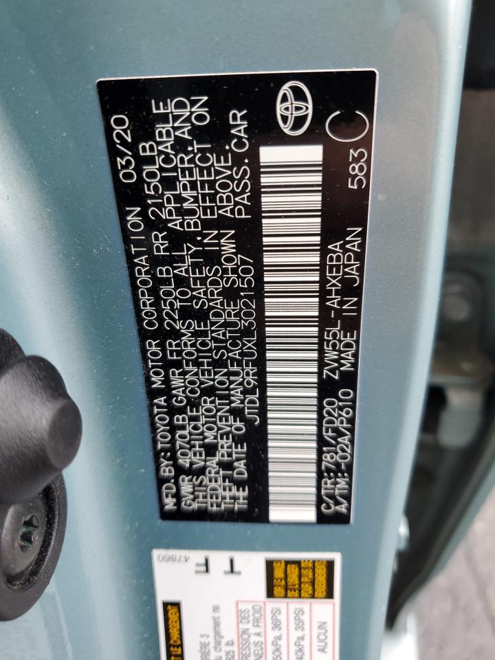 2020 Toyota Prius Le VIN: JTDL9RFUXL3021507 Lot: 86229685
