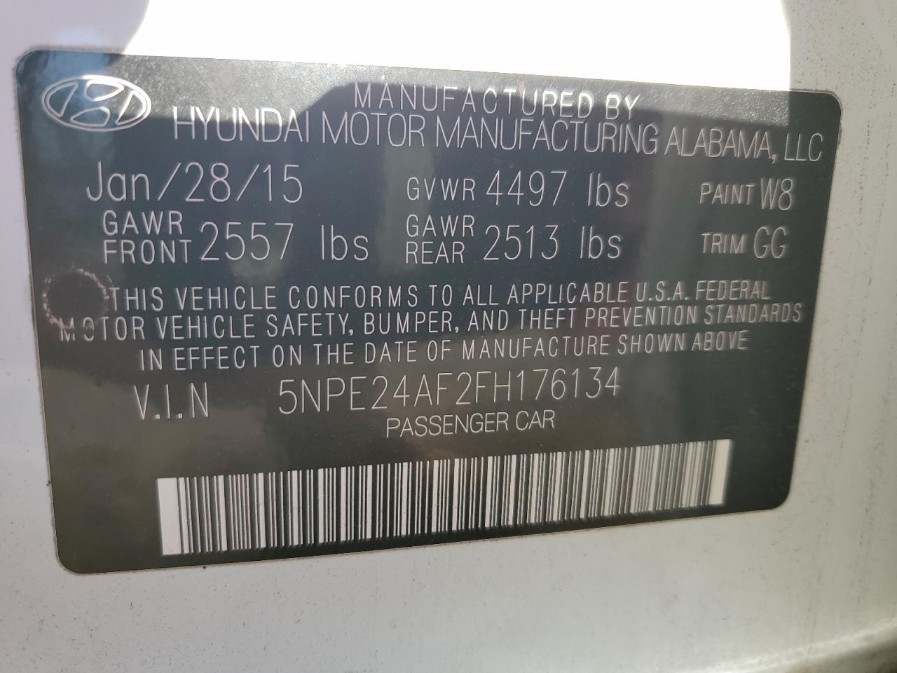 2015 Hyundai Sonata Se VIN: 5NPE24AF2FH176134 Lot: 82365125