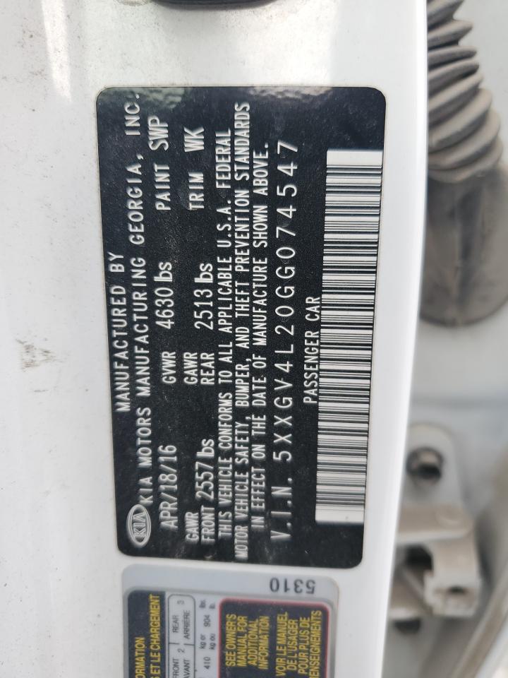 2016 Kia Optima Sxl VIN: 5XXGV4L20GG074547 Lot: 86310445