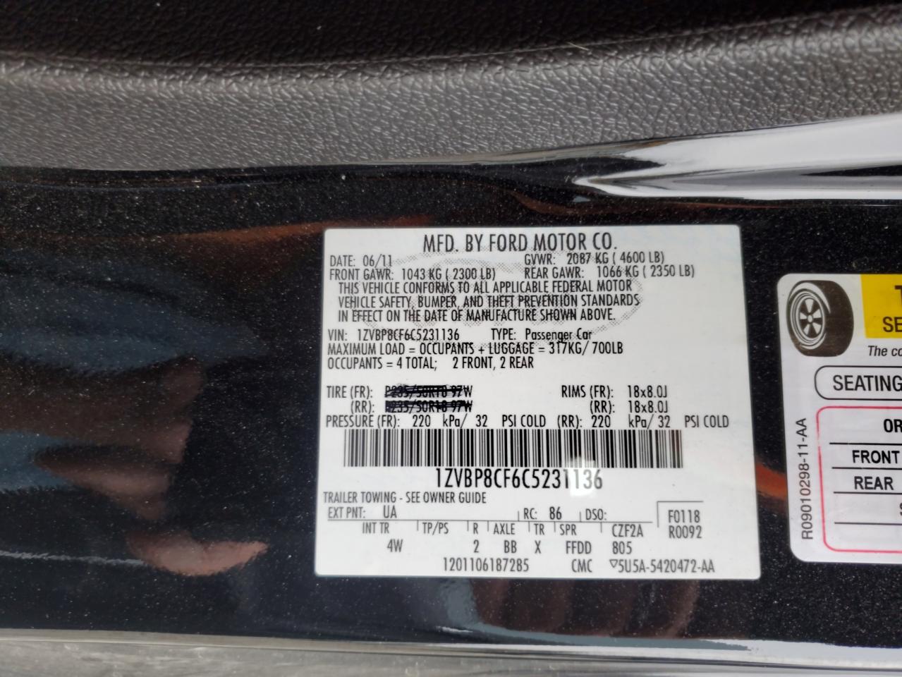 2012 Ford Mustang Gt VIN: 1ZVBP8CF6C5231136 Lot: 84864135