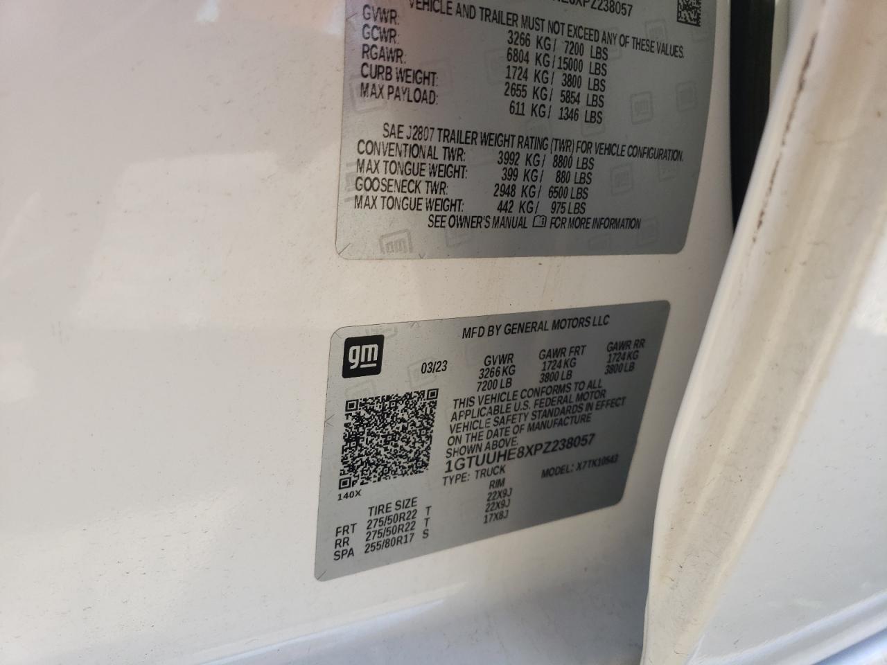 2023 GMC Sierra K1500 Denali Ultimate VIN: 1GTUUHE8XPZ238057 Lot: 89932535