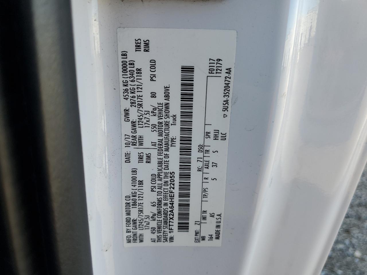 2017 Ford F250 Super Duty VIN: 1FT7X2A64HEF22055 Lot: 90094635