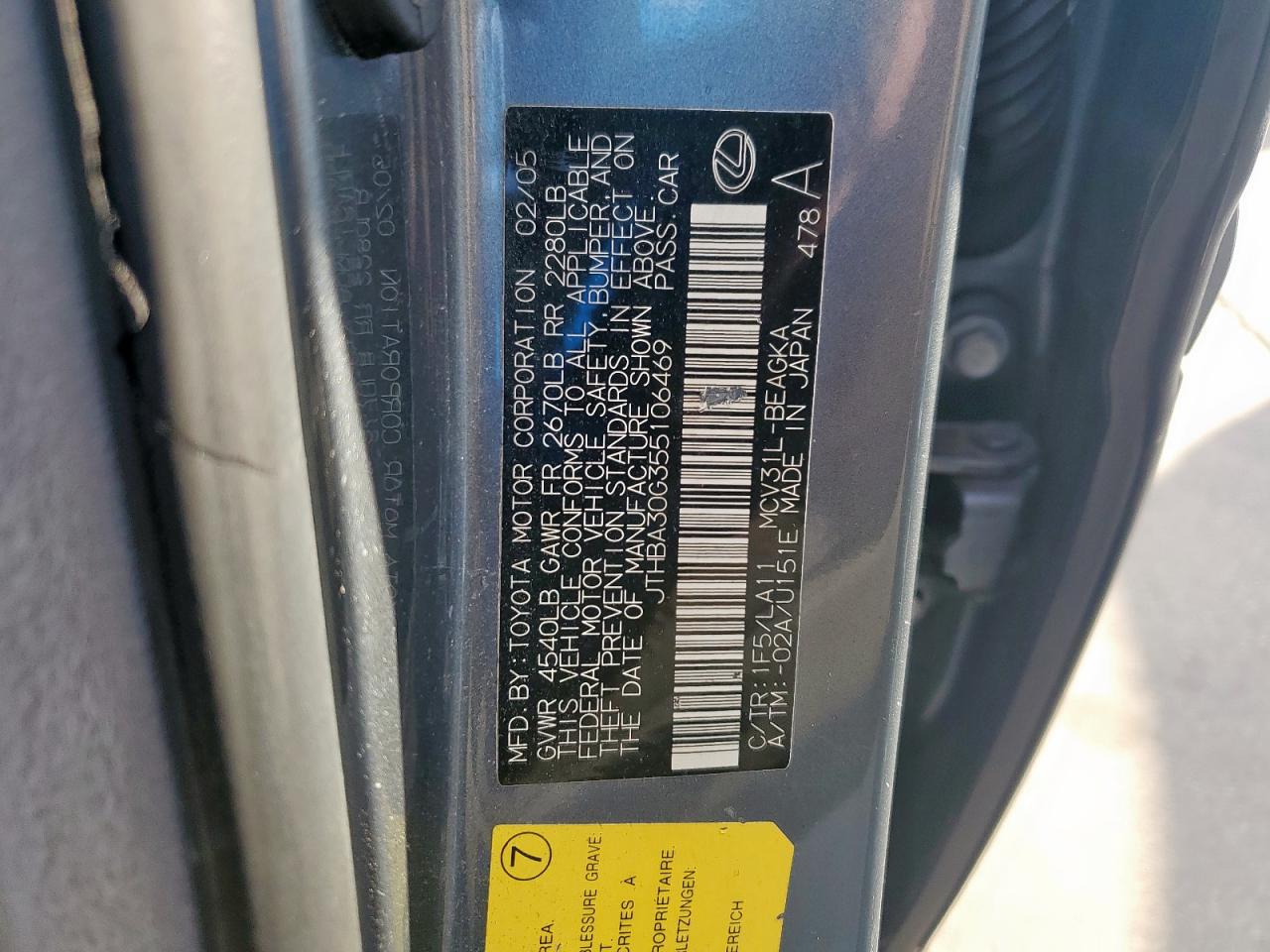2005 Lexus Es 330 VIN: JTHBA30G355106469 Lot: 84242785