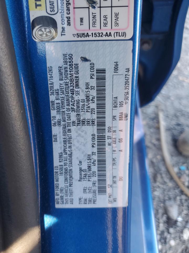 2011 Ford Fiesta Se VIN: 3FADP4BJ3BM108550 Lot: 82547325