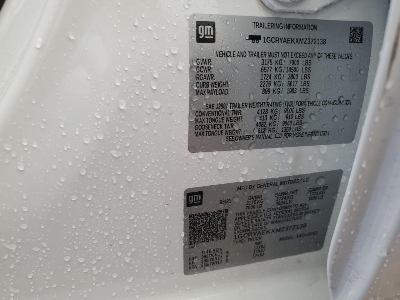 2021 Chevrolet Silverado K1500 VIN: 1GCRYAEKXMZ372138 Lot: 84787555