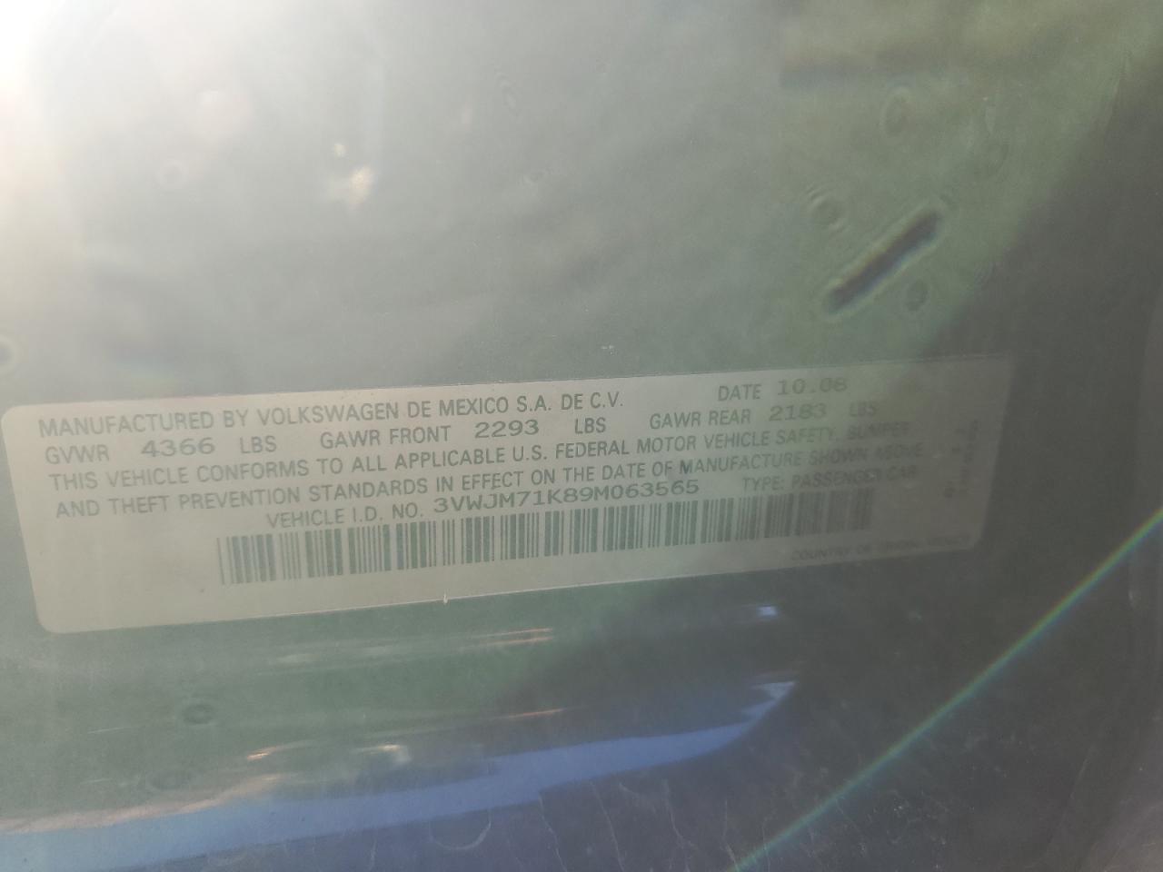 2009 Volkswagen Jetta S VIN: 3VWJM71K89M063565 Lot: 90914315