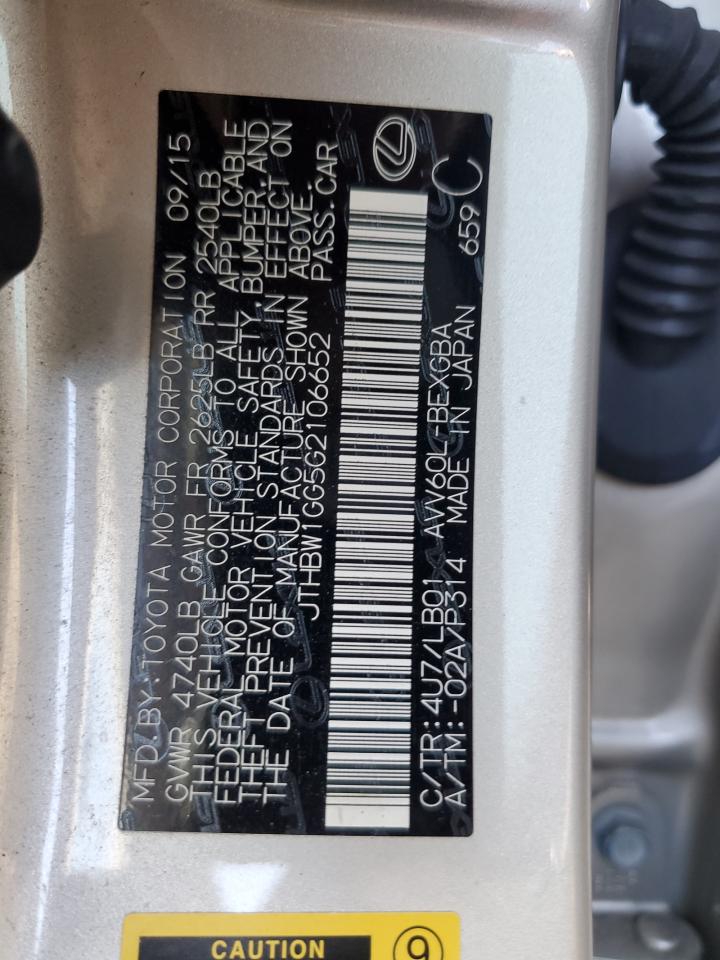 2016 Lexus Es 300H VIN: JTHBW1GG5G2106652 Lot: 85158175