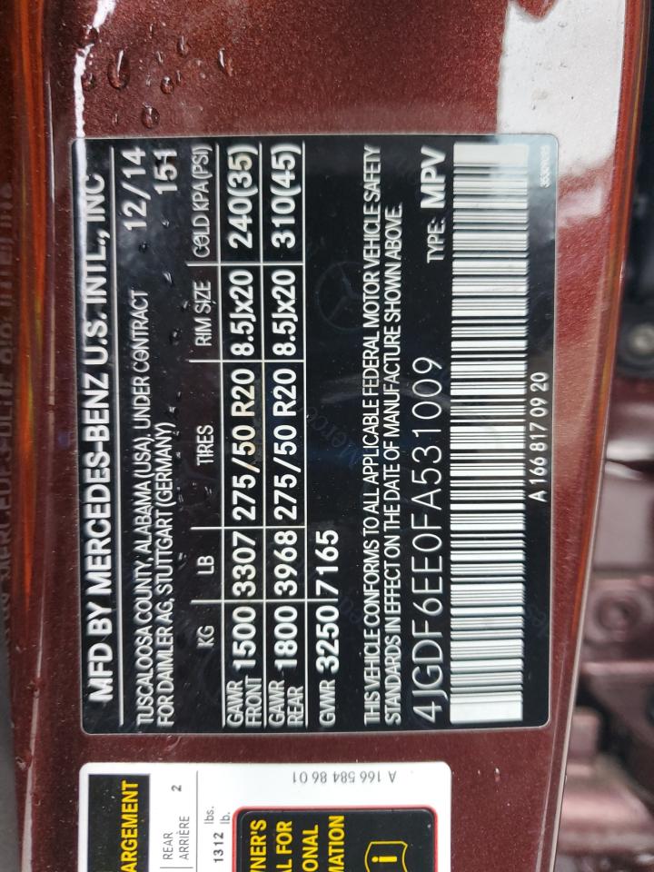 2015 Mercedes-Benz Gl 450 4Matic VIN: 4JGDF6EE0FA531009 Lot: 84576375