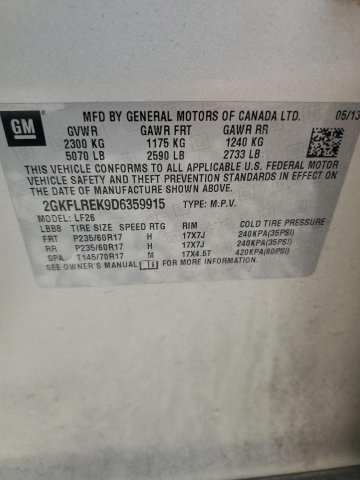 2013 GMC Terrain Sle VIN: 2GKFLREK9D6359915 Lot: 81997755