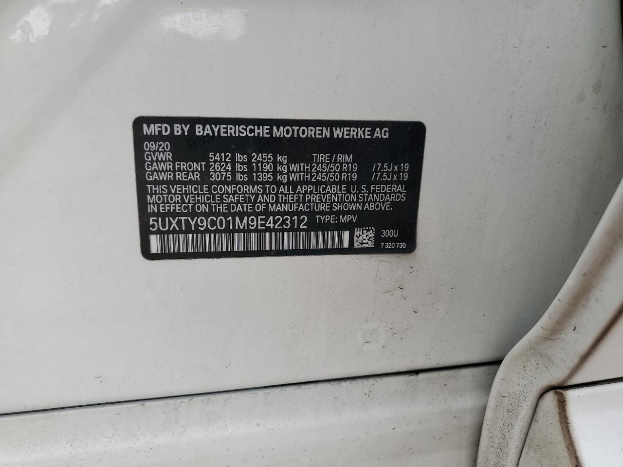 2021 BMW X3 xDrivem40I VIN: 5UXTY9C01M9E42312 Lot: 85123215