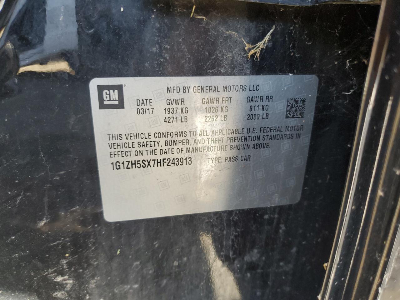 2017 Chevrolet Malibu Premier VIN: 1G1ZH5SX7HF243913 Lot: 82406085