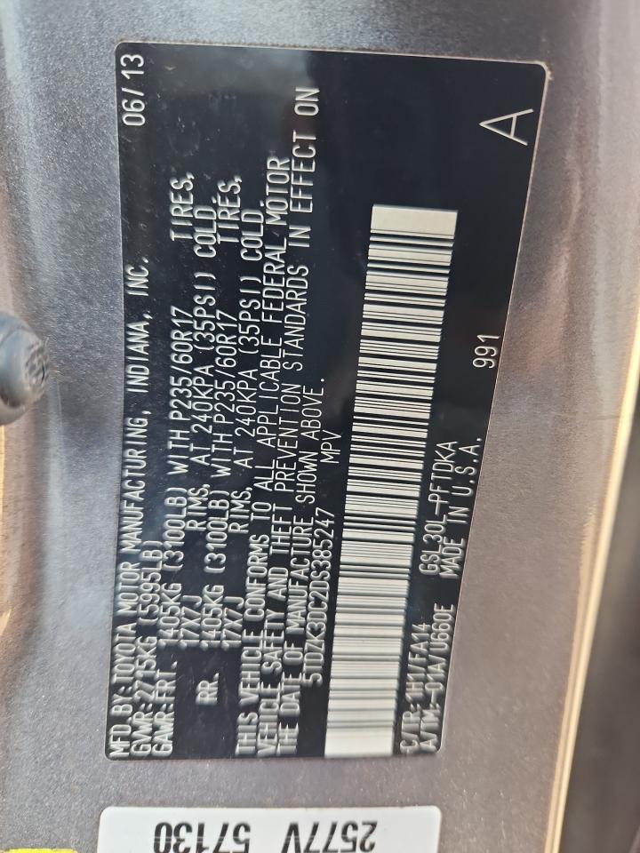 2013 Toyota Sienna VIN: 5TDZK3DC2DS385247 Lot: 82347065