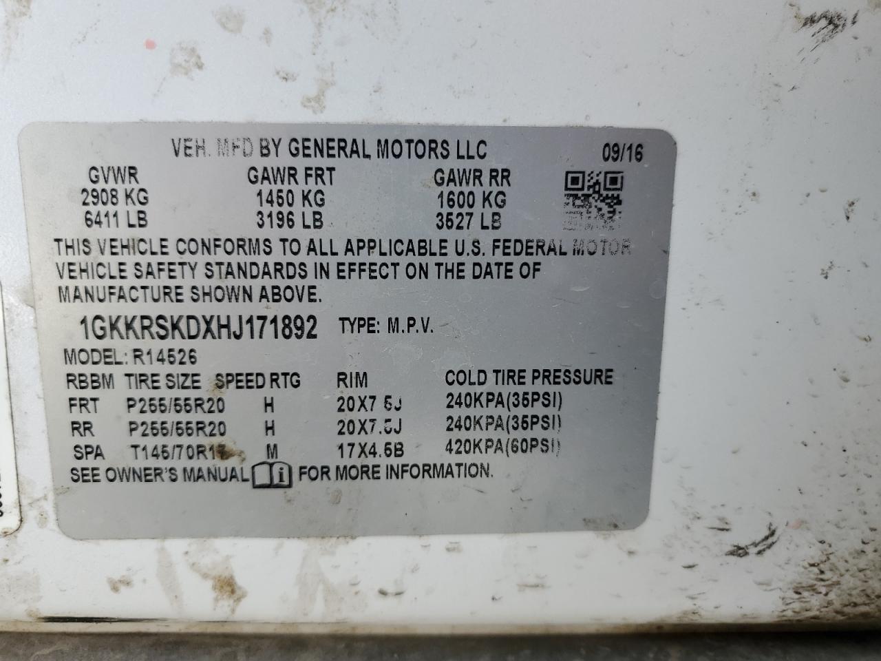 2017 GMC Acadia Limited Slt-2 VIN: 1GKKRSKDXHJ171892 Lot: 82569235