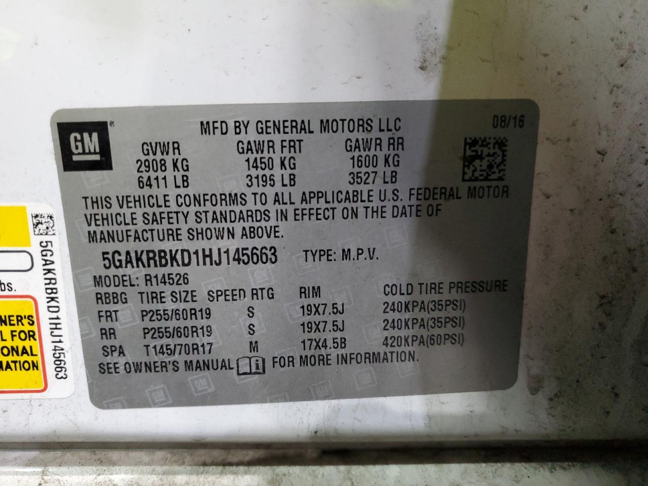 2017 Buick Enclave VIN: 5GAKRBKD1HJ145663 Lot: 85094635