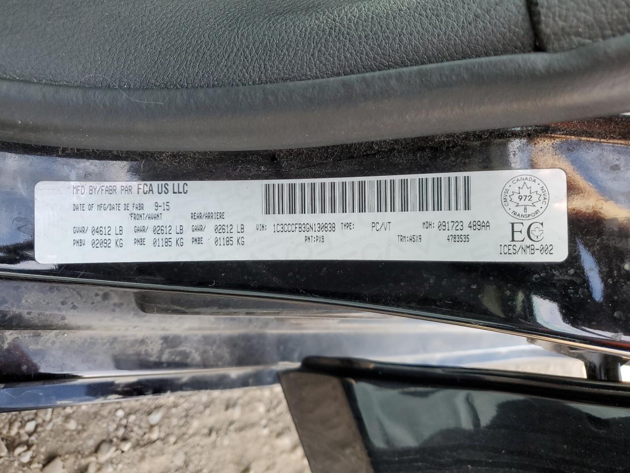 2016 Chrysler 200 Lx VIN: 1C3CCCFB3GN130838 Lot: 85778425