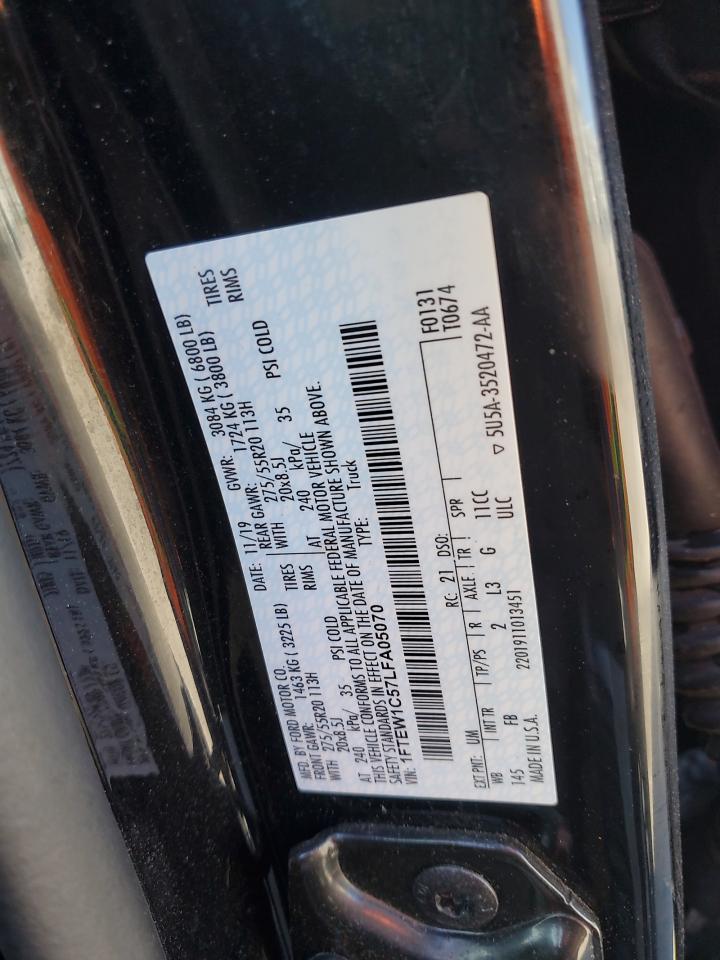 2020 Ford F150 Supercrew VIN: 1FTEW1C57LFA05070 Lot: 89470205
