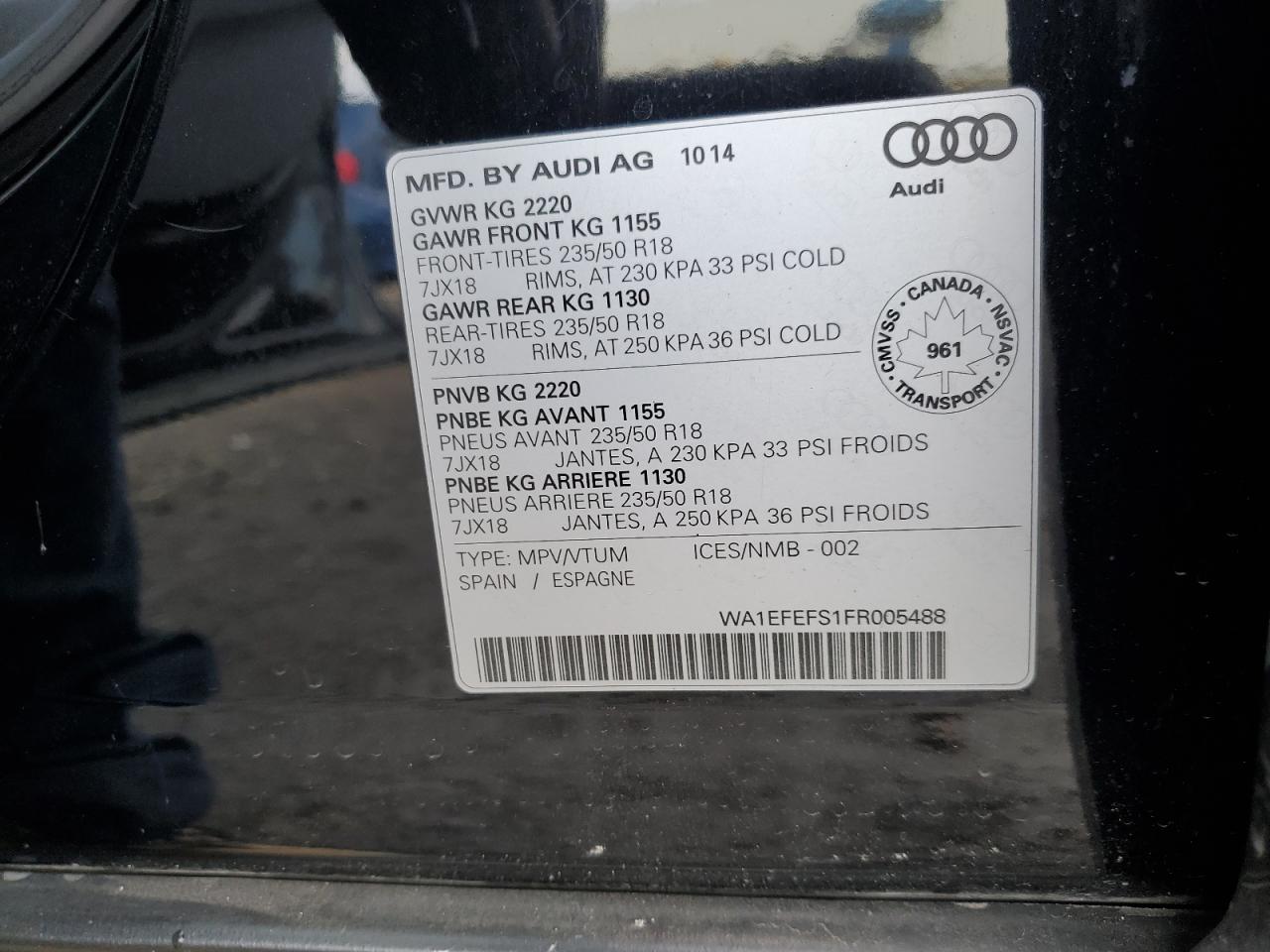 2015 Audi Q3 Premium Plus VIN: WA1EFEFS1FR005488 Lot: 85132405