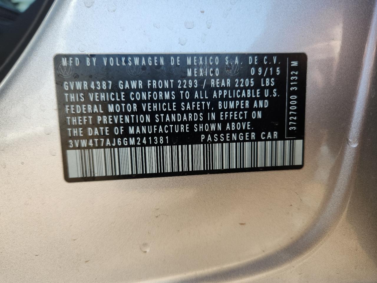 2016 Volkswagen Jetta Gli VIN: 3VW4T7AJ6GM241381 Lot: 90368235