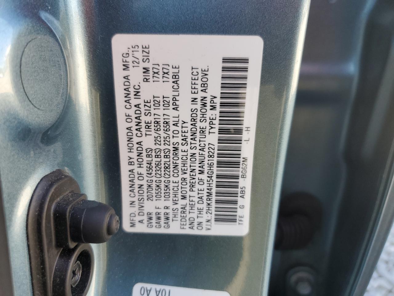 2016 Honda Cr-V Ex VIN: 2HKRM4H54GH618227 Lot: 85333765