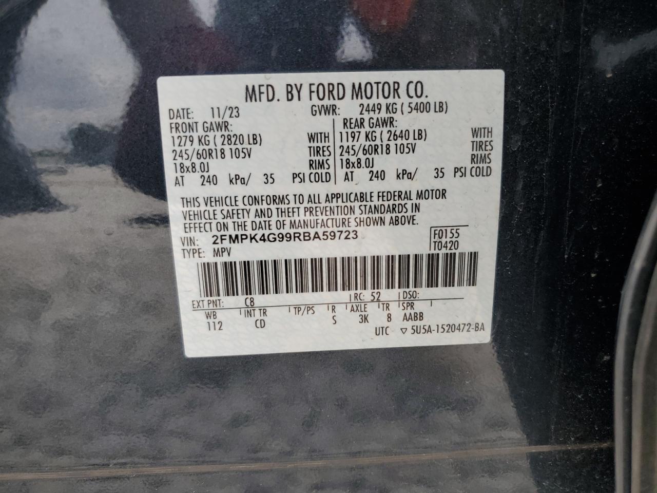 2024 Ford Edge Se VIN: 2FMPK4G99RBA59723 Lot: 82562255